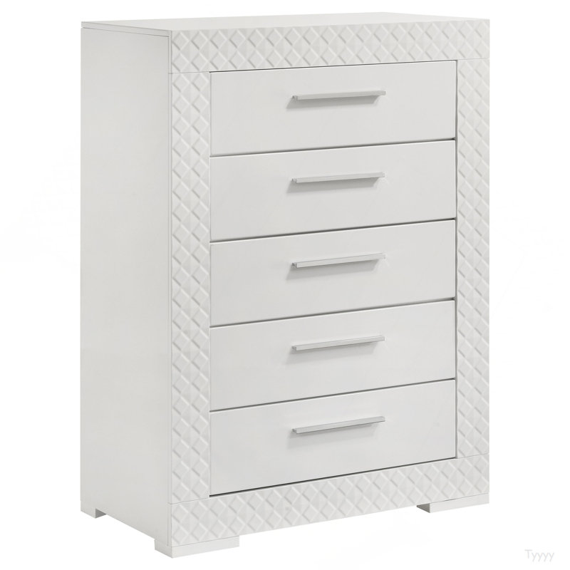 Commode de chambre 5 tiroirs Pierce, Blanc brillant