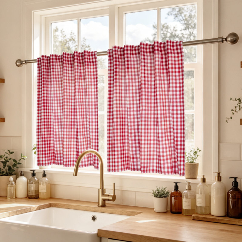 Rideaux de cuisine 100% coton, Rouge, L 30 po x L 30 po