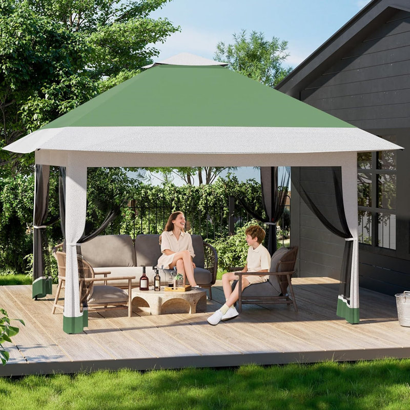 12x12 ft Pop Up Canopy Tent, One-Push Setup Gazebo with Mosquito Netting, 4 Sandbags, Height Adjustable, Waterproof UV Protection for Backyard Parties, BBQs, Camping, Outdoor Events