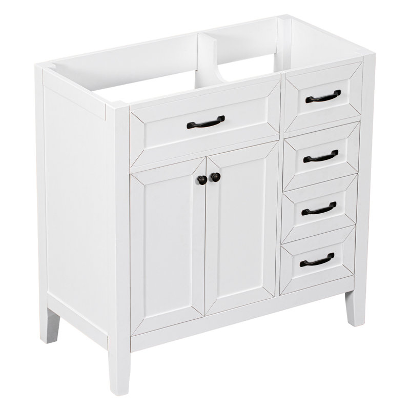 36" Bathroom Vanity Without Sink, Cabinet Base Only, Bathroom Cabinet With Drawers, Solid Frame And MDF Board, Black, White