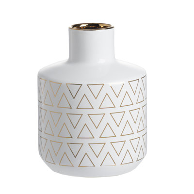 D5.9x7.9" Round White/Gold Vase