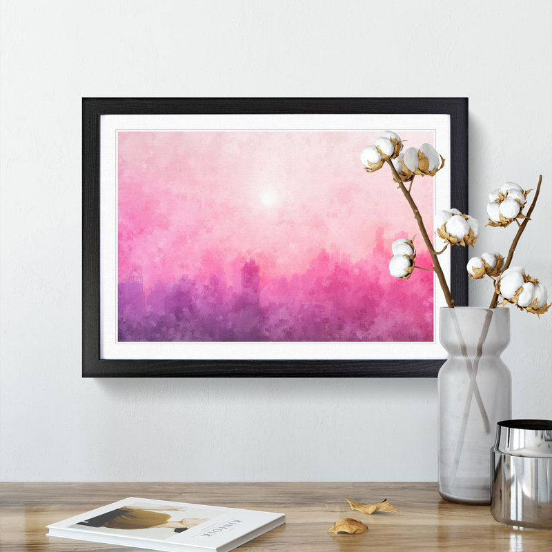 Pink Fog Over The City - Single Picture Frame Print on MDF, 62cm H x 87cm W x 2cm D, Black