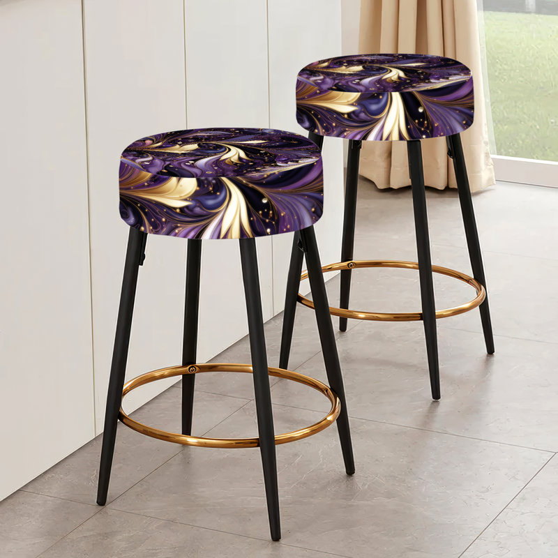Ensemble de 2 tabourets de bar or et mauve à motif améthyste