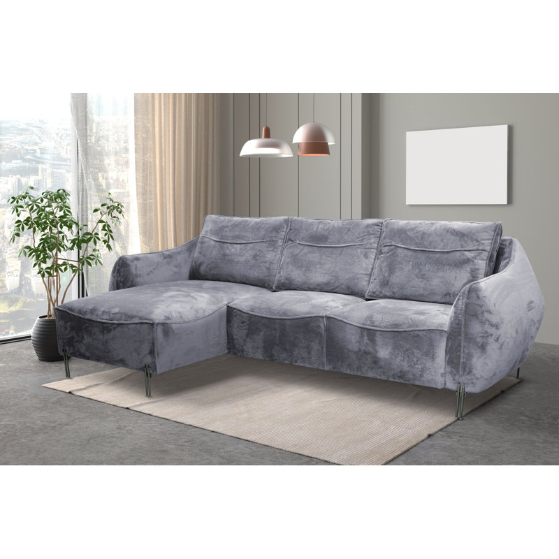 Adly 3 Seater Fabric Sofa & Chaise, Grey, Left Hand Facing