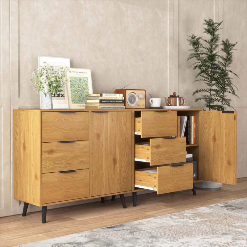 Armoire de rangement avec 3 tiroirs et tablette réglable, Naturel