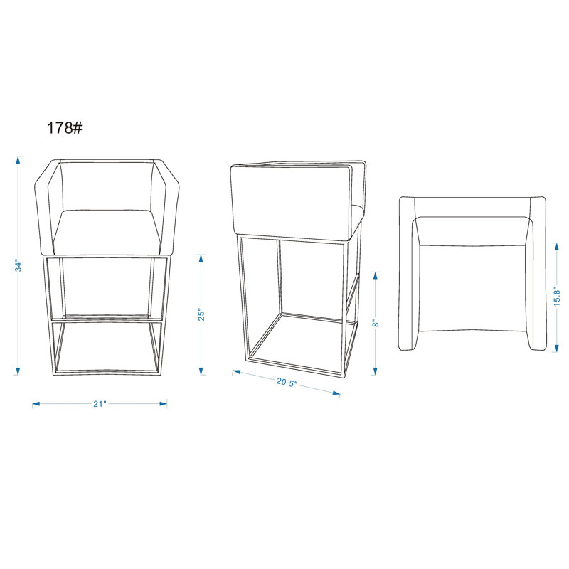 Champlain Bar & Counter Stool, 3, Counter Stool (25" Seat Height), Gray