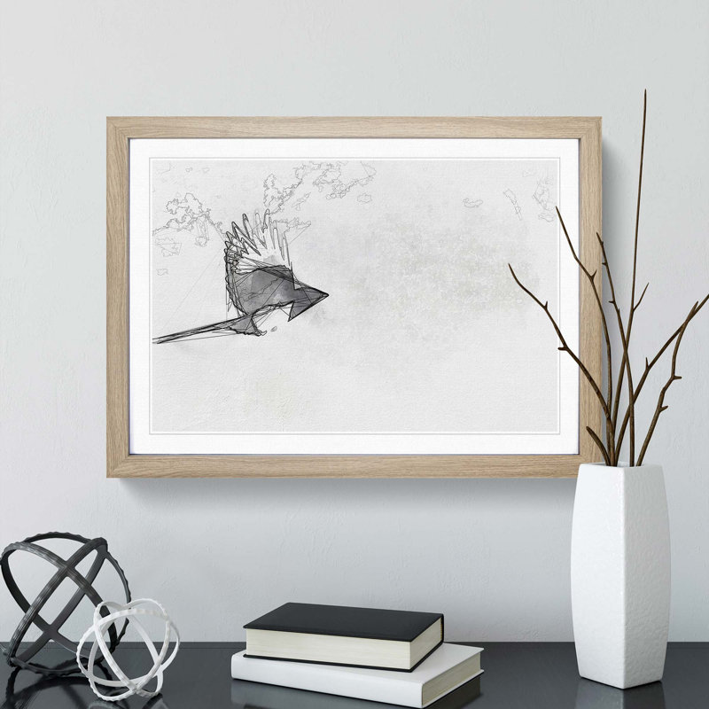 Magpie in Flight in Abstract - Picture Frame Graphic Art Print, 50cm H x 76cm W x 2cm D, Oak