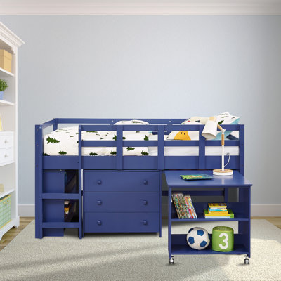 Lit mezzanine bas lit simple avec bureau Lits pour enfants en bois de pin massif pour tout-petits pour filles avec garde-corps en échelle