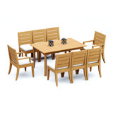 6 Seats 7 Pcs Grade-A Teak Wood Dining Set: 60" Rectangle Table And 6 Atnas Chairs (2 Arm & 4 Armless Chairs) #11AT1302