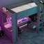 Lit mezzanine simple avec bureau en bois, rangement multiple, DEL, multi-tablettes gris foncé