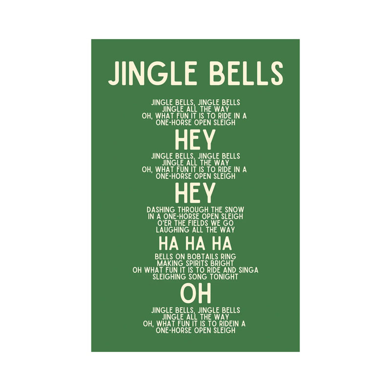 «Jingle Bells Christmas», art textuel sur toile tendue, H 12 po x l 8 po x P 0,75 po
