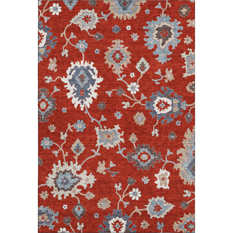 Premium Machine Washable Prisco Red Rug, Rectangle 8' x 10'
