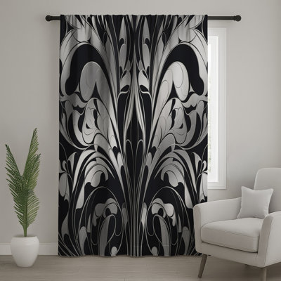 Rideaux de fenêtre en damas noir et blanc, voilages et voilages damassés - 1 panneau