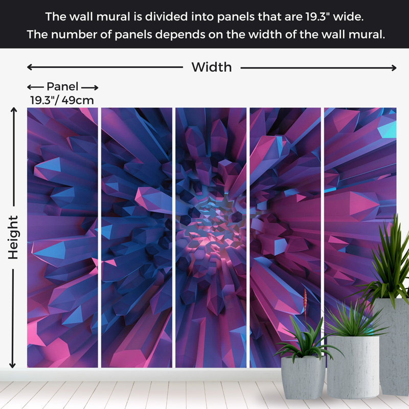Murale Peel & Stick 3D Illusion - fantaisie géométrique en cristal, L 110 po x l 154 po