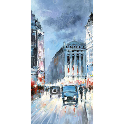 Abstract red and blue city - 15.75"x31.50" Desk mat