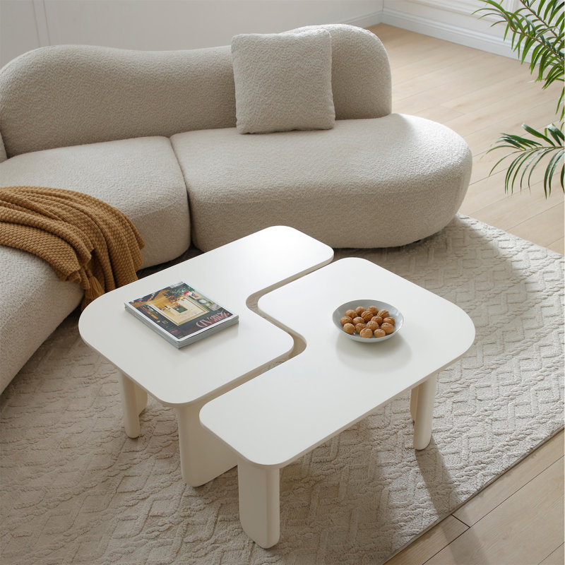 Ensemble de 2 tables basses modulaires modernes (seulement la table incluse), Blanc