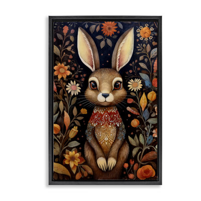 Woodland Pattern Rabbit Framed Floater Canvas by The Dutch Lady