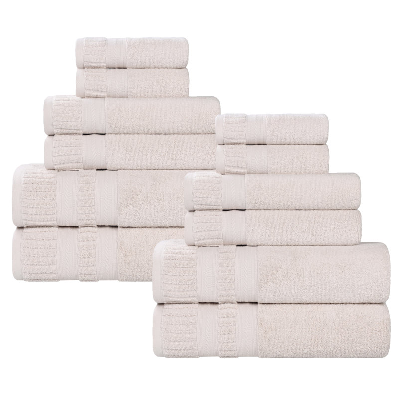 Venice Zero Twist Cotton Medium Weight Soft Absorbent Towel Set, Silver, 12 Piece Towel Set