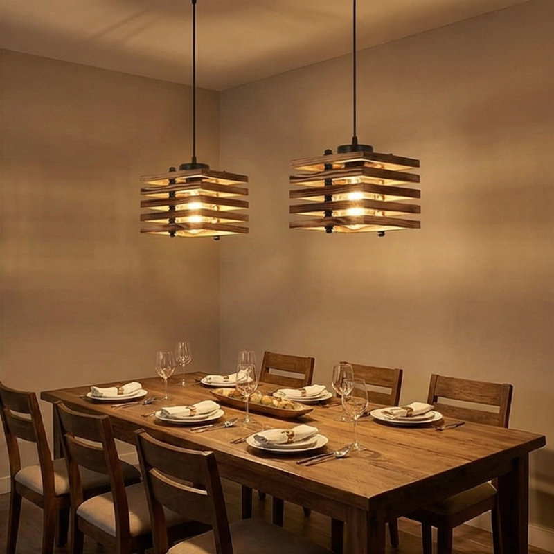 Luminaire suspendu géométrique en bois à 1 lumière Arlow
