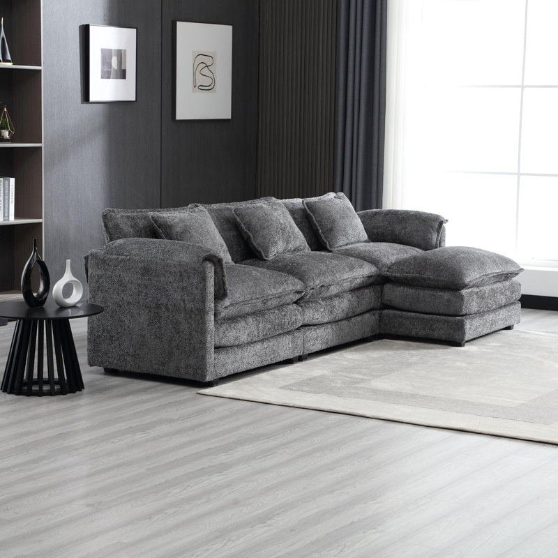 Canapé modulaire en L avec piédestal amovible de style moderne, Gris chenille