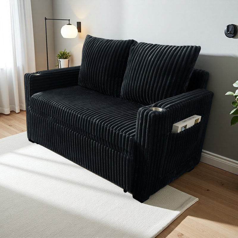 Canapé-lit inclinable de 53 pouces avec fonction de charge USB, canapé escamotable, tissu en velours côtelé, dossier inclinable avec réglage à cinq positions