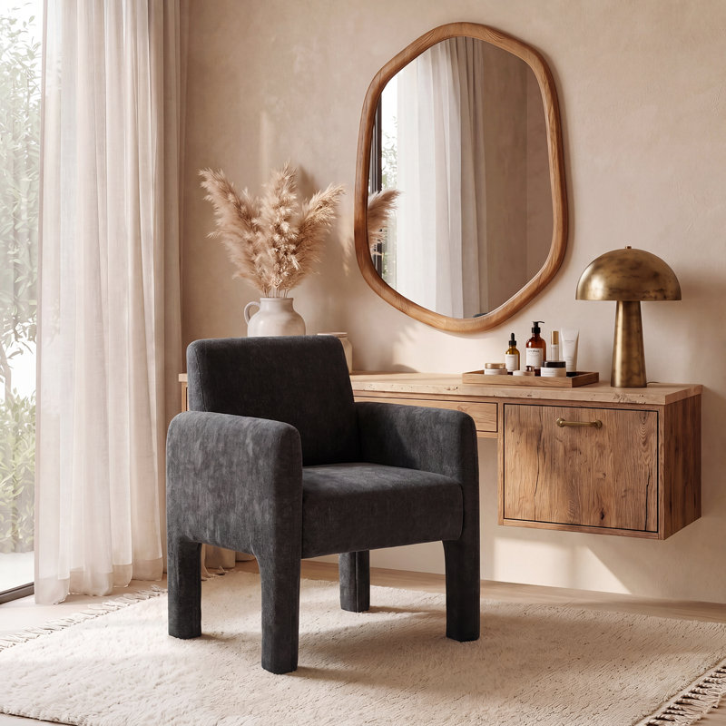 Chaise rembourrée Natalie de 26 po de largeur avec pieds en bois massif, Noir