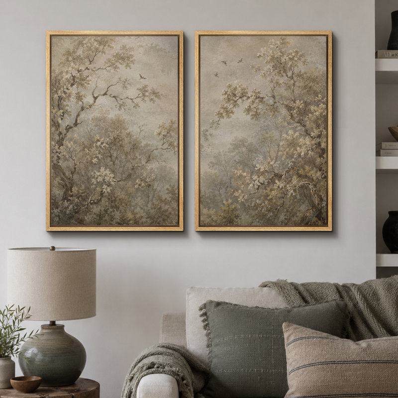 «Mute Botanical Forest Landscape», art de salle à manger, impression sur toile encadrée, 2 pièces, 24" H x 32" W x 1.5" D