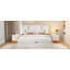 Grand lit plateforme tapissier avec système de rangement hydraulique, aucun sommier requis, beige
