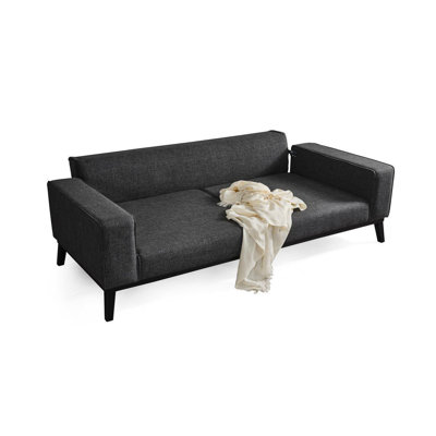 Élégant canapé-lit 3 places, couleur anthracite, 87,4 x 36,2 x 29,1 pouces | Structure en bois de hêtre durable et en carton, tissu 100% polyester | Mécanisme de dossier pivotant, coussins fixes, nettoyage à sec, design élégant et fonctionnel