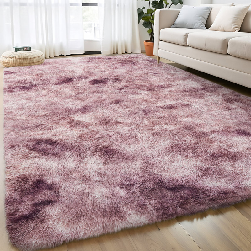 Machine Tufted High Pile Shag Area Rug(Ultra Soft & Fluffy), Rectangle 60 x 110 cm, Tye Dye Pink