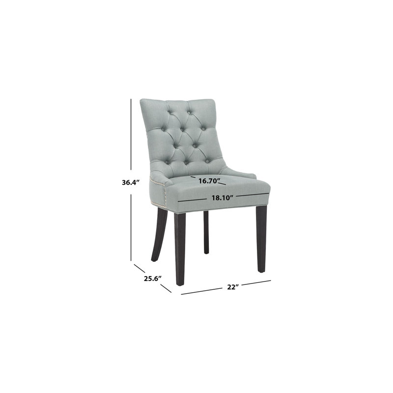 Chaise d'appoint rembourrée en lin et capitonnée Dann, Bleu pâle
