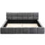 Élégant grand lit tapissier à carreaux en chenille gris doux, structure en bois, chambre à coucher lit gracieux avec tête de lit grise, satisfaction
