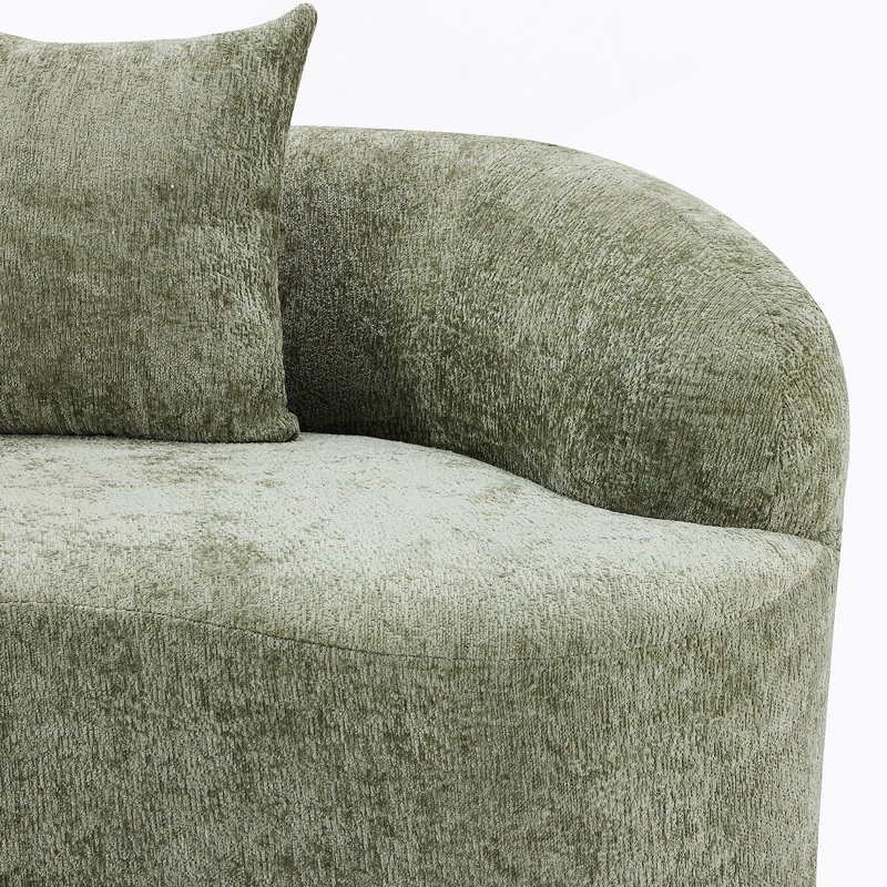 Canapé courbé vert avec accoudoirs ronds, canapé à compression avec 2 coussins, idéal pour les petits espaces et sans assemblage requis