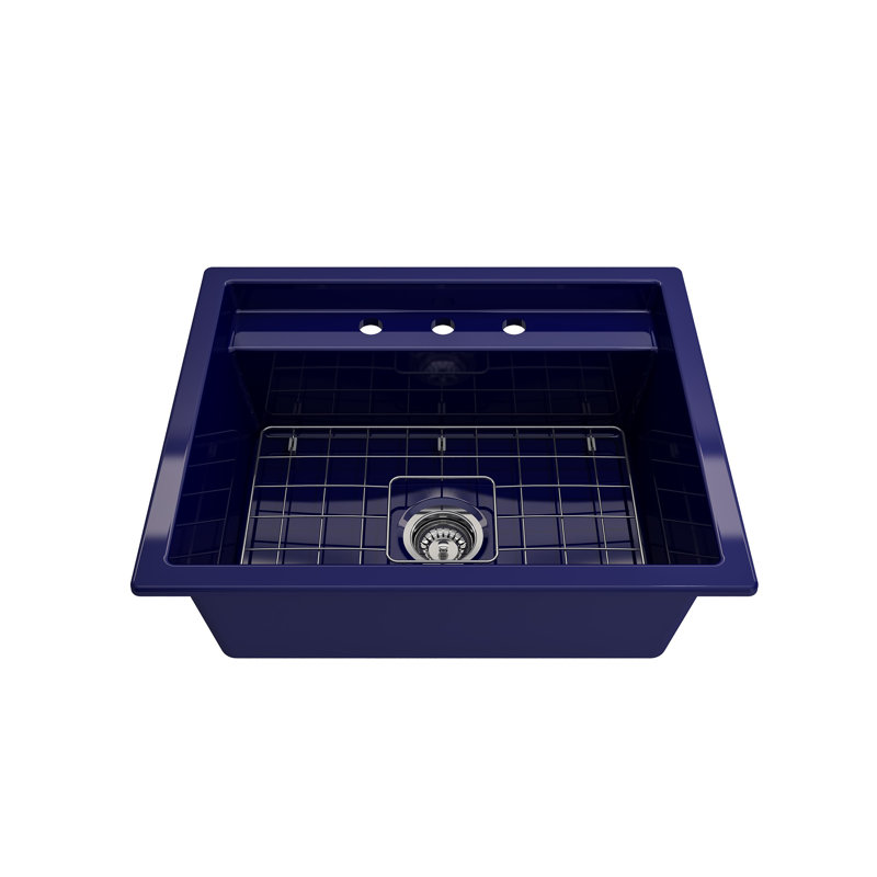 Baveno 27 in. L Dual Mount Single Basin Kitchen Sink, 3 hole, Sapphire Blue