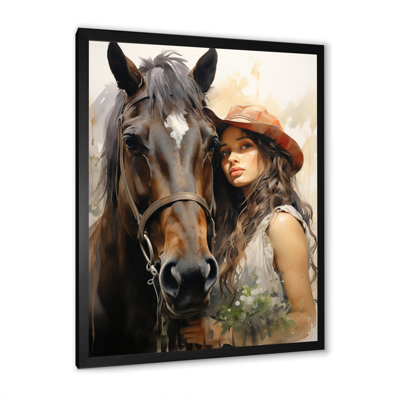 Asen Cowgirl and Horse Bond sur toile, Cadre photo noir, H 20 po x l 12 po x P 1 po