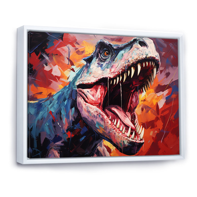 Popart TRex dinosaur II - dinosaure, art mural, Cadre flottant blanc, H 30 po x l 40 po x P 1,5 po