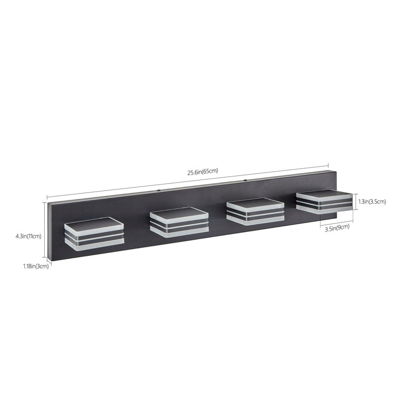 Luminaire de salle de bain 26 po avec 4 lumières à DEL noires modernes pour salle de bain et miroir, Quatre lumières