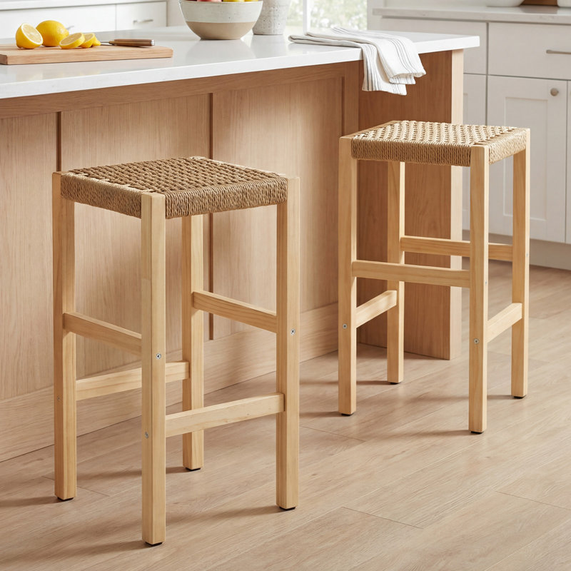 Bar Stool with Solid Wood Frame, Brown, 4