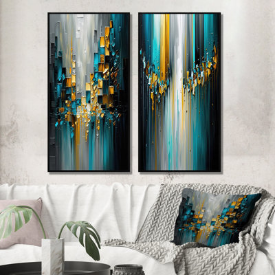 " Abstract Geometric Black And Green III " 2 - Pieces