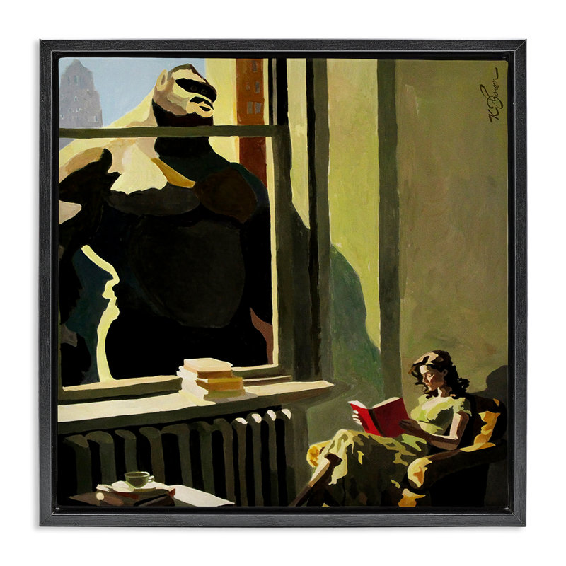 «Gorilla in Window Window Floating Frame», conception par Keith Thomson, Cadre flottant noir de jais, H 18 po x l 18 po