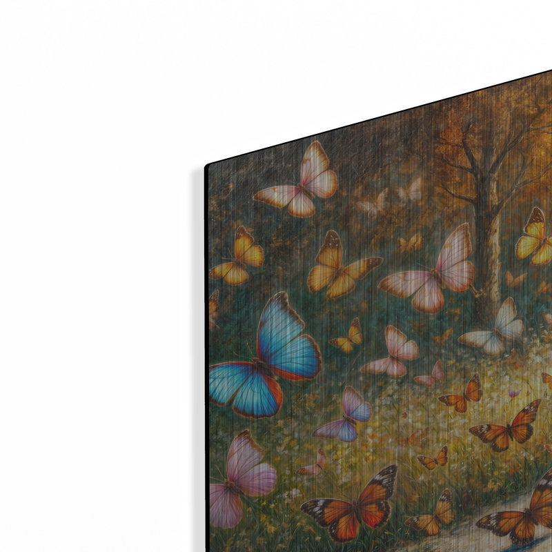 Art mural en métal Lark Manor ™ «Girl & Butterflies» par Rey Klimt, H 12 po x l 24 po