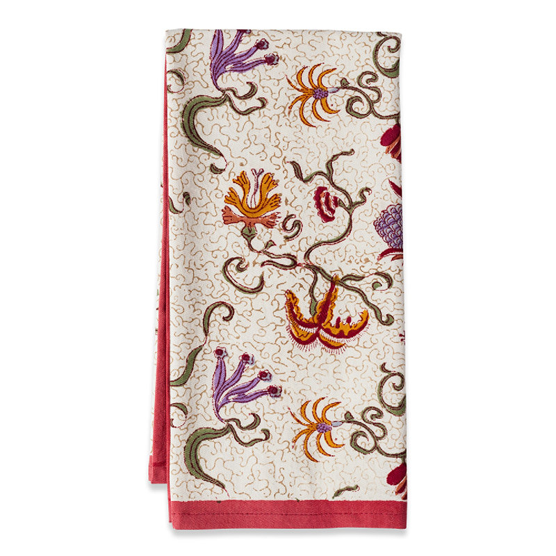 Fleurs Des Indes Floral Tea Towel, Red/White