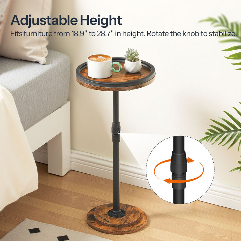 Small Round End Table, Adjustable Height Sofa Side Table