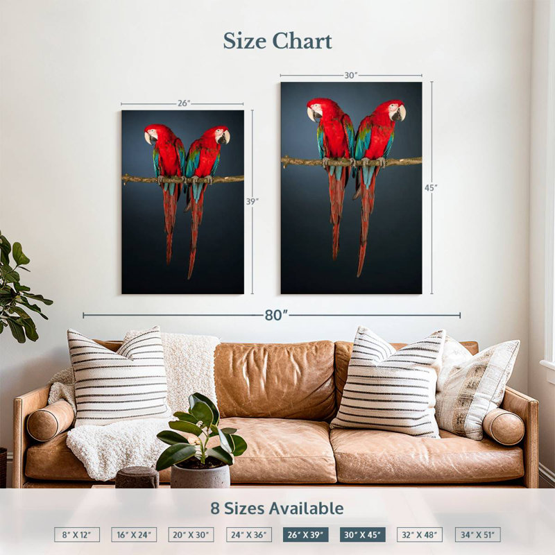 Brampt Red Green Macaws, 39" H x 26" W
