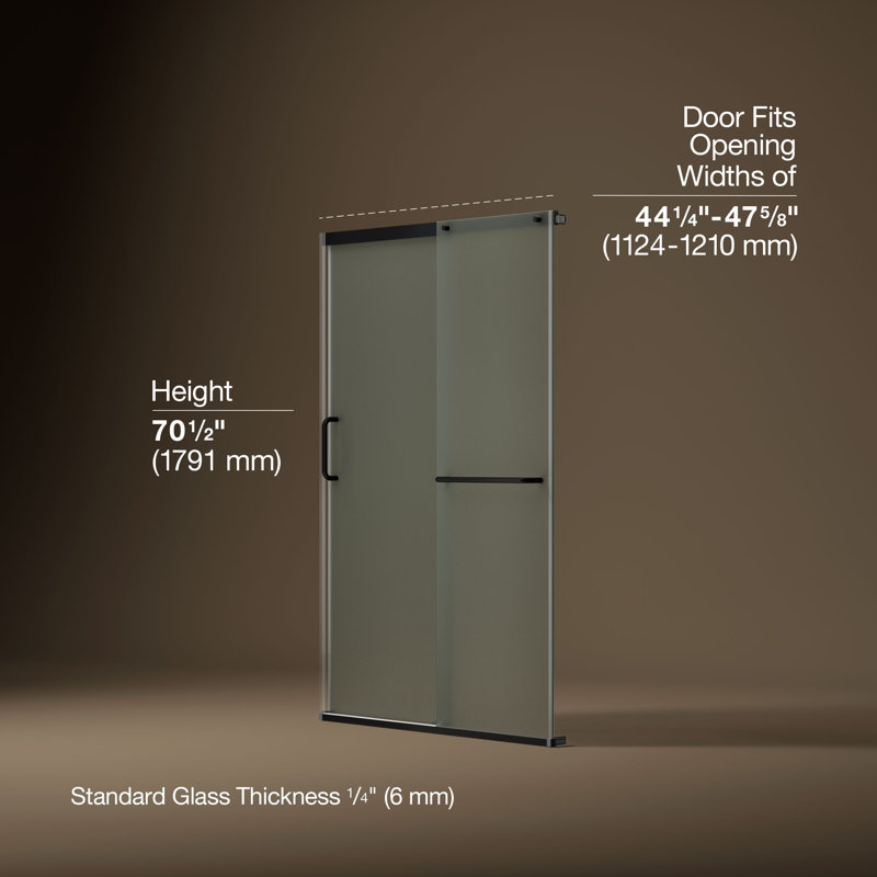 Elate Sliding Shower Door, 70-1/2-In H X 44-1/4 - 47-5/8-In W, With 1/4-In Thick Frosted Glass, Black/Frosted