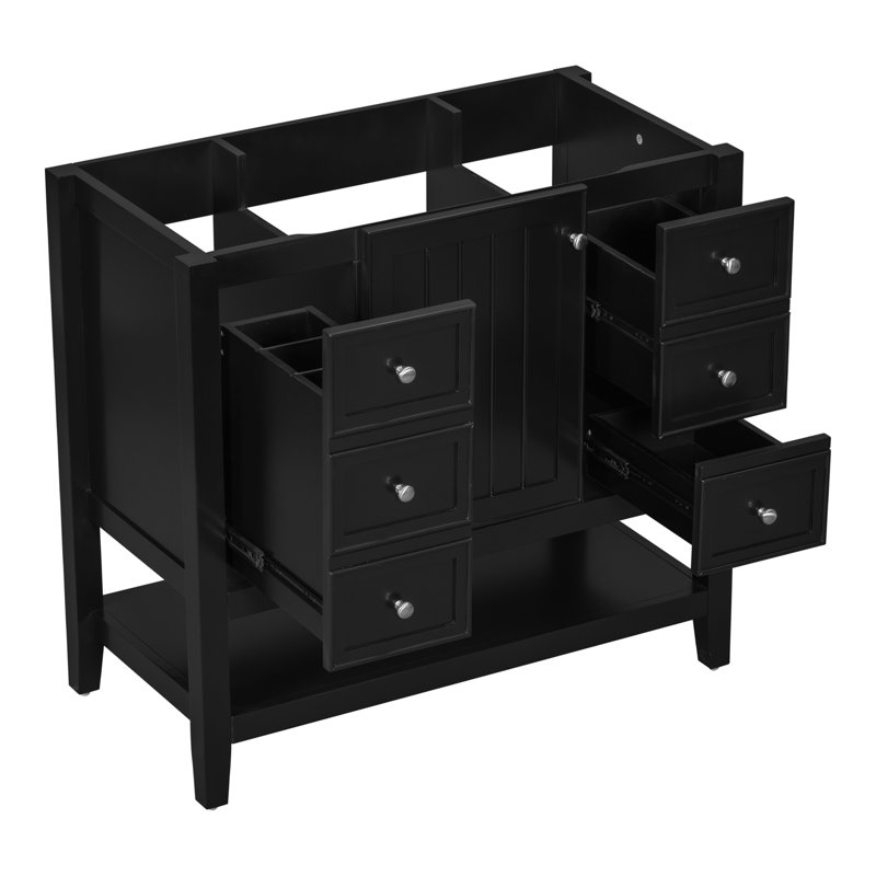Meuble-lavabo 36 po sans lavabo, base d'armoire seulement, une armoire et trois tiroirs, noir
