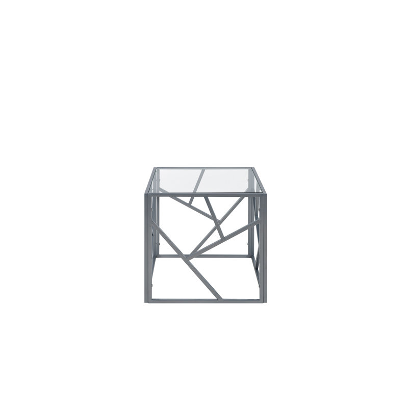 Marquise Glass Top Frame End Table, Silver