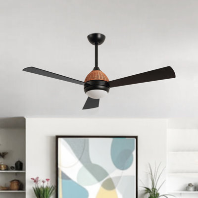 52" 3-Blade Woven Rattan Ceiling Fan With LED Light And Remote Control