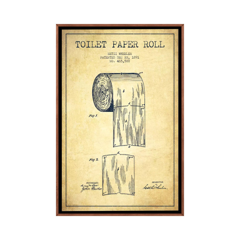 Papier hygiénique rétro, modèle de brevet - impression d'art mural, H 26 po x l 18 po, Brun