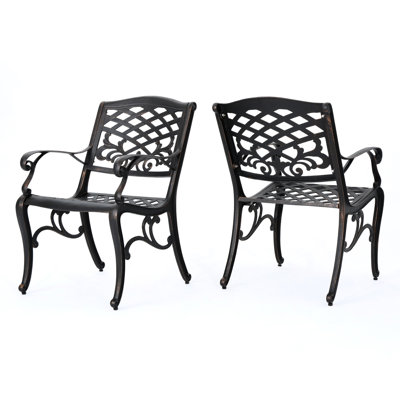 Arm Chair 2 - Graceful Pattern And Floral Embellishments Rust- Aluminum Construction 25.58" W X 22.77" D 34.25" H Assembly Required Of 2 Chairs Design Aluminium